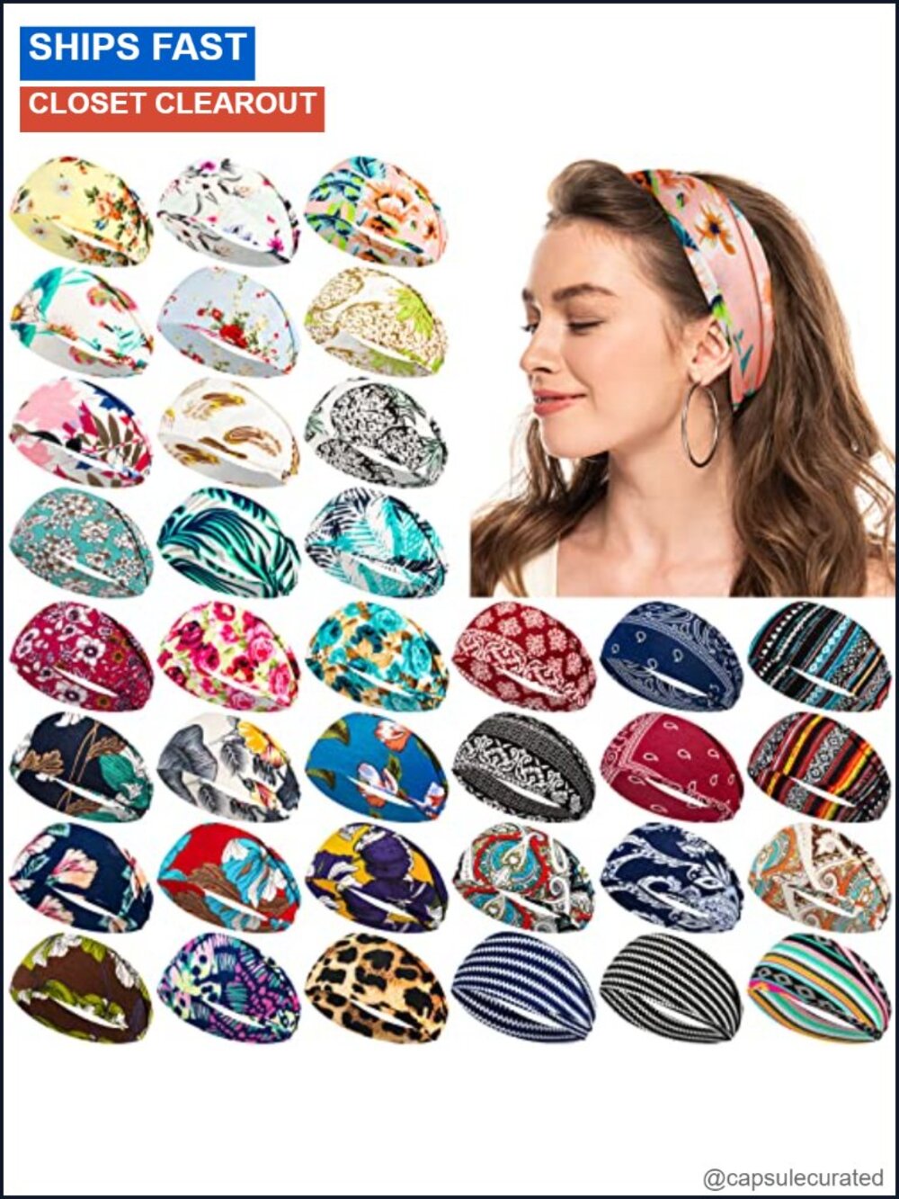 36 Pc Boho Headbands for Women Non Slip Wide Polyester Spandex Yoga Running
